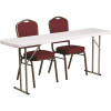 72 in. Burgundy Plastic Tabletop Fabric Seat Folding Table and Chair Set