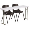 60 in. Black Plastic Tabletop Plastic Seat Folding Table and Chair Set