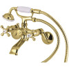 Kingston Brass Wall-Mount Adjustable Centers 3-Handle Claw Foot Tub Faucet with Hand Shower in Polished Brass