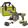 RYOBI ONE+ 18V Lithium-Ion Cordless 2-Tool Combo Kit w/ Drill/Driver, Circular Saw, (2) 1.5 Ah Batteries, Charger, and Bag