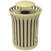 Plaza 36 Gal. Beige Steel Strap Trash Receptacle with Rain Bonnet Plaza 36 Gal. Beige Steel Strap Trash Receptacle with Rain Bonnet
