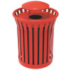 Plaza 36 Gal. Red Steel Strap Trash Receptacle with Rain Bonnet Plaza 36 Gal. Red Steel Strap Trash Receptacle with Rain Bonnet