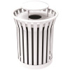 Plaza 36 Gal. White Steel Strap Trash Receptacle with Rain Bonnet Plaza 36 Gal. White Steel Strap Trash Receptacle with Rain Bonnet