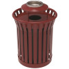 Plaza 36 Gal. Burgundy Steel Strap Trash Receptacle with Ash Urn