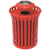 Plaza 36 Gal. Red Steel Strap Trash Receptacle with Ash Urn