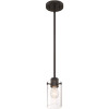 Nuvo Lighting Sommerset 1-Light Matte Black Cylinder Mini Pendant with Clear Glass Shade