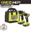 RYOBI ONE+ HP 18V Brushless Cordless Compact 1/2 in. Drill and Impact Driver Kit with (2) 1.5 Ah Batteries, Charger and Bag