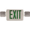 24-Watt Equivalent Dual Voltage Integrated LED White Exit Sign and Twin Square Head Emergency Light Combo Green Letters