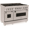 ZLINE Kitchen and Bath 48" Professional 6.0 cu. ft. 7-Dual Fuel Range in DuraSnow Stainless Steel with Brass Burners
