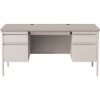 Hirsh Commercial 60 in. W x 30 in. D Rectangular Shape Black/Mahogany 5-Drawer Executive Desk with Double Pedestal Light Gray