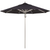 California Umbrella 9 ft. Silver Aluminum Commercial Market Patio Umbrella with Pulley Lift in Navy Sunbrella