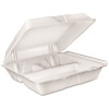 DART 9 in. x 9 in. White 3-Compartments Closing Foam Carryout Tray DART 9 in. x 9 in. White 3-Compartments Closing Foam Carryout Tray