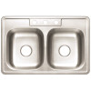 Premier Stainless Steel 33 in. 3-Hole Double Bowl Drop-In Kitchen Sink with Brush