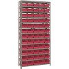 1275-101RD Economy 4 in. Shelf Bin 12 in. x 36 in. x 75 in. 13-Tier Shelving System Complete with QSB102 Red Bins