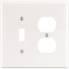 LEVITON LEVITON COMBINATION TOGGLE SWITCH AND DUPLEX RECEPTACLE WALLPLATE, 2-GANG, MIDWAY SIZE, THERMOPLASTIC NYLON, WHITE LEVITON LEVITON COMBINATION TOGGLE SWITCH AND DUPLEX RECEPTACLE WALLPLATE, 2-GANG, MIDWAY SIZE, THERMOPLASTIC NYLON, WHITE