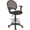 BOSS Office Products Black Mesh Drafting Stool with Adjustable Arms