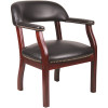 BOSS Office Products Traditional Mahogany Wood Finish Captain's Chair - Black Vinyl Cushions with Brass Nail Heads
