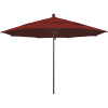 11 ft. Bronze Aluminum Commercial Market Patio Umbrella with Fiberglass Ribs and Pulley Lift in Jockey Red Sunbrella