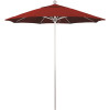 7.5 ft. Silver Aluminum Commercial Market Patio Umbrella with Fiberglass Ribs and Push Lift in Jockey Red Sunbrella