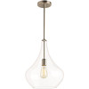 Mora 13 in. W x 17 in. H 1-Light Clear Glass Teardrop Modern Pendant with Brushed Nickel Accents and Vintage Edison Bulb