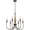 Simira 6-Light Weathered Gray Classic Rustic Farmhouse Hanging Candlestick Chandelier with Distressed Oak Finish Accents Simira 6-Light Weathered Gray Classic Rustic Farmhouse Hanging Candlestick Chandelier with Distressed Oak Finish Accents