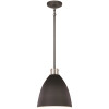 Varus 10.5 in. W 1-Light Matte Black Metal Modern Industrial Pendant with Brushed Nickel Accent and White Inner Shade