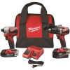 Milwaukee M18 18V Lithium-Ion Brushless Cordless Hammer Drill/Impact Combo Kit (2-Tool) with 2 Batteries, Charger and Bag