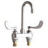 Chicago Faucets Deck Mounted, 4 In. Centerset, 2-Handle Hot and Cold Water Kitchen Faucet with Chrome Plate Finish