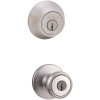 Kwikset Tylo Satin Chrome Exterior Entry Door Knob and Single Cylinder Deadbolt Combo Pack