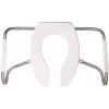 BEMIS Medic-Aid Never Loosens Elongated Open Front Less Cover Commercial Plastic Toilet Seat in White with DuraGuard