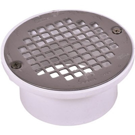 OATEY Round Gray PVC Shower Drain with 4 in. Round Screw-In Stainless Steel Drain Cover
