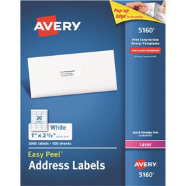 Avery 1 in. x 2-5/8 in. White Easy Peel Laser Address Labels (3000 per Box)