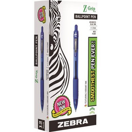 Zebra Pen Z-Grip Ballpoint Retractable Pen, Blue Ink Medium Dozen