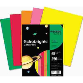 WAUSAU PAPER ASTROBRIGHTS COLORED CARD STOCK, 65 LBS., 8-1/2 X 11, ASSORTED, 250 SHEETS