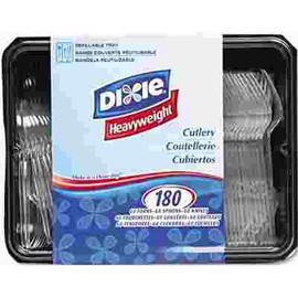 DIXIE CUTLERY KEEPER, TRAY WITH HEAVYWEIGHT CRYSTAL PLASTIC TABLEWARE, 180 PIECES PER PACK
