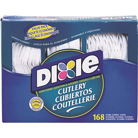 DIXIE HEAVY-DUTY COMBO PACK, TRAY W/PLASTIC FORKS, KNIVES, SPOONS, WE, 168 PIECES/PACK