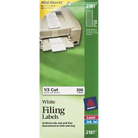 Avery Dennison AVERY FILE FOLDER LABELS ON MINI-SHEETS, 2/3 X 3-7/16, WHITE, 300/PACK