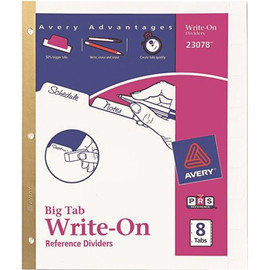 Avery Big Tab Write-On Dividers with Erasable Laminated Tabs, White (Set of 8)