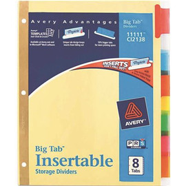 Avery Work Saver Big Tab Reinforced Dividers, Multicolor Tabs, 8-Tab, Letter, Buff