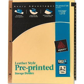 Avery Dennison AVERY GOLD REINFORCED LEATHER TAB DIVIDERS, 25-TAB, A-Z, LETTER, BLACK, 25/SET