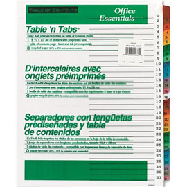 Avery Dennison AVERY OFFICE ESSENTIALS TABLE 'N TABS DIVIDERS, 31 MULTICOLOR TABS, 1-31, LETTER, SET