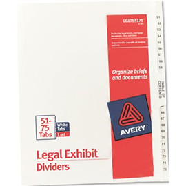 Avery Dennison AVERY AVERY-STYLE LEGAL SIDE TAB DIVIDER, TITLE: 51-75, LETTER, WHITE, 1 SET