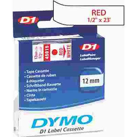 Dymo D1 STANDARD TAPE CARTRIDGE FOR DYMO LABEL MAKERS, 1/2IN X 23FT, RED ON WHITE