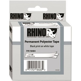 Dymo RHINO PERMANENT POLY INDUSTRIAL LABEL TAPE CASSETTE, 3/4IN X 18FT, WHITE