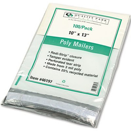 QUALITY PARK PRODUCTS REDI-STRIP RECYCLED POLY MAILER, SIDE SEAM, 10 X 13, WHITE, 100/PACK