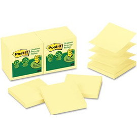 3M 3M RECYCLED POP-UP NOTES REFILL, 3 X 3, CANARY YW,100 SHEETS/PAD, 12 PADS/PACK