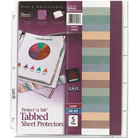 Avery Dennison AVERY PROTECT 'N TAB TOP-LOAD CLEAR SHEET PROTECTORS W/FIVE TABS, LETTER