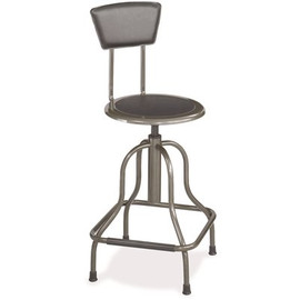 Safco Diesel Black Leather High Base Stool With Back
