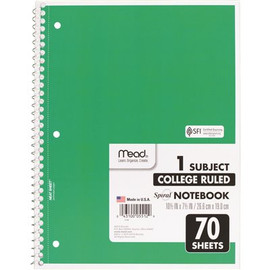 Mead 8 in. x 10-1/2 in. Spiral Bound Notebook, College Rule White (70-Sheets/Pad)