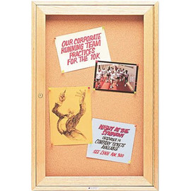 Quartet 2 ft. x 3 ft. 1-Door Oak Frame Enclosed Cork Bulletin Board for Indoor Use